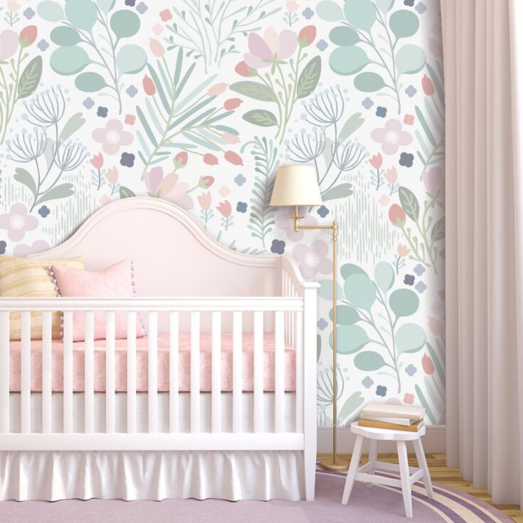 Image for Peel and Stick. Peel and Stick Wallpaper. Removable Wallpaper. Dreaming in Pastels Wallpaper. Floral Wallpaper. Mint Decor. Nursery Decor. - Etsy