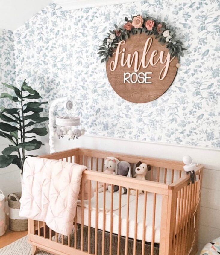 Image for Nursery Name Sign, 12-36 Inch, Baby Shower, Personalized Round Plaque, Customize Wood Baby Sign, 3D Letters, Floral Inspired Nursery Theme - Etsy