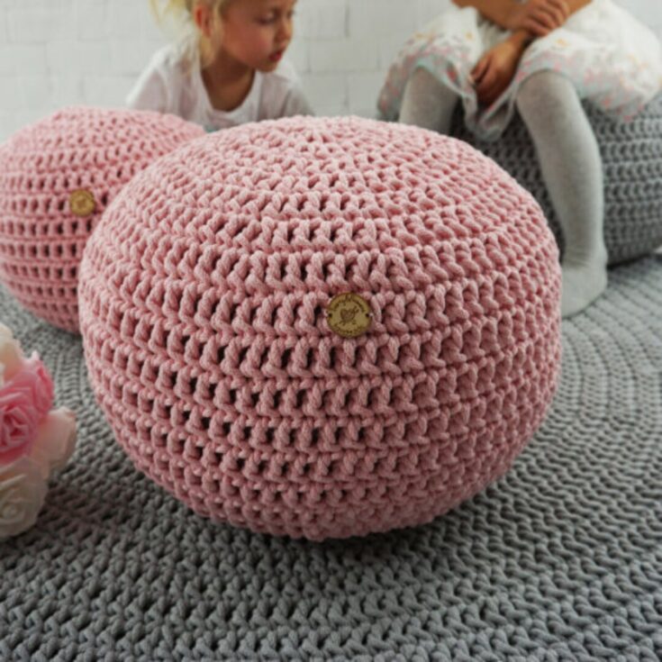 Image for Blush Pink Crochet Pouf Ottoman Nursery Footstool Round Floor Seating Pillow Knit Pouffe Dusty Pink Nursery Decor Gifts for New Parents - Etsy
