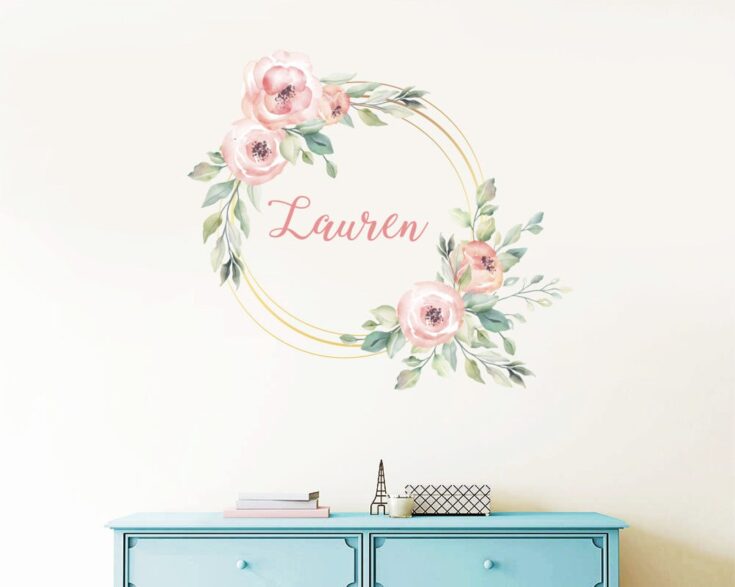 Image for Custom Name Wall Decals/ Peony Decal/ Frame With Flowers Decals/ Flower Decals/ Nursery Stickers/ Girl Stickers/ Baby Decals / Floral Decals - Etsy