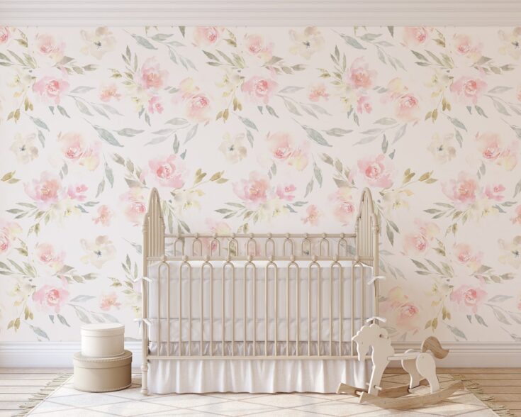 Image for Removable WALLPAPER Delaney Blush Pink Girl Nursery Wall Mural Peel & Stick Fabric Self Adhesive Fabric 0176 - Etsy -