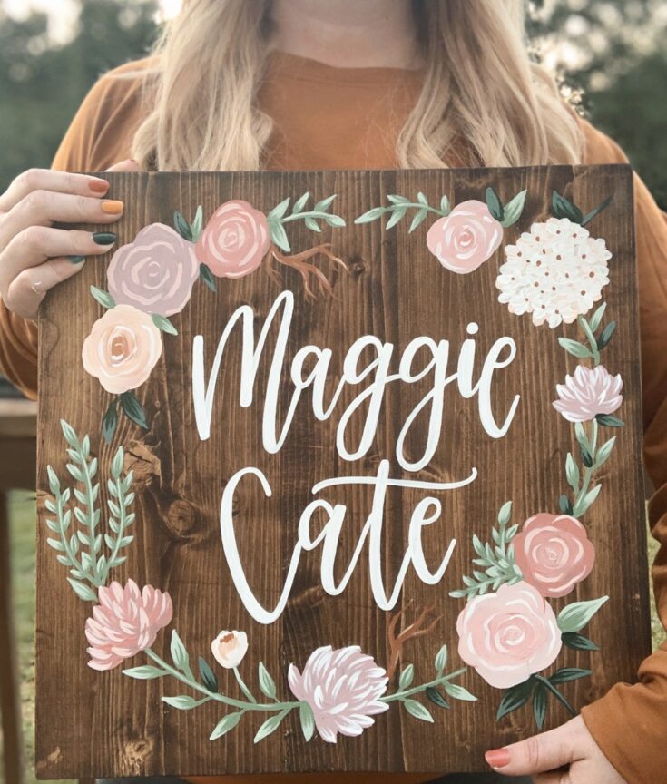 Image for Custom Painted Baby Name Sign, Baby Girl Nursery Decor, Gallery Wall Sign, Hand Painted Floral Sign, Large Wood Name Sign, Hand Lettered - Etsy