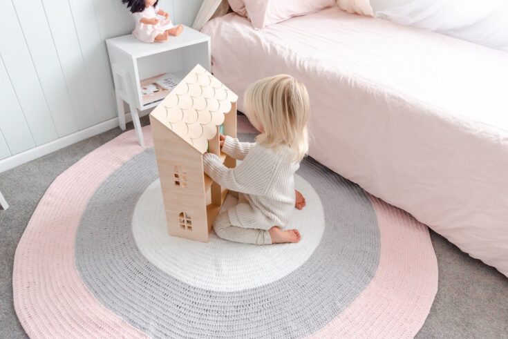 Image for Round Nursery Rugs Pink, Grey White Perfect for a Baby Girl Nursery Made With Thick and Super Soft 100% Cotton Wool - Etsy