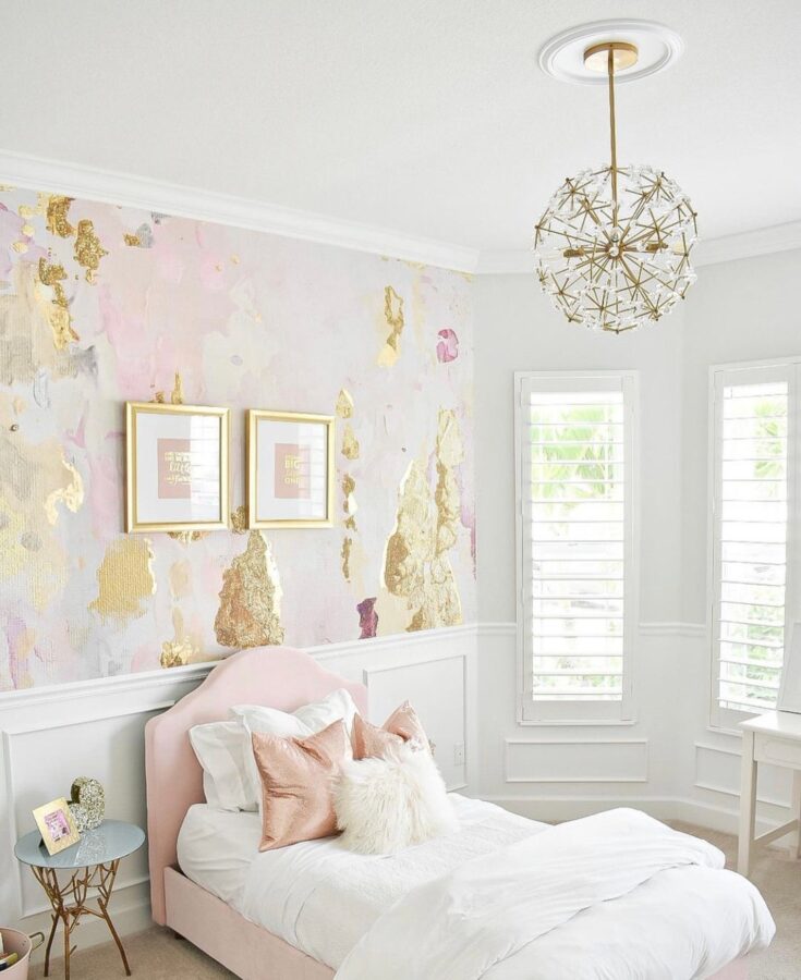 Image for Mimosa Removable Wall Mural, Blush and Gold Removable Wallpaper, Self Adhesive Wallpaper, Nursery Wall Decal, Pink and Gold Abstract - Etsy