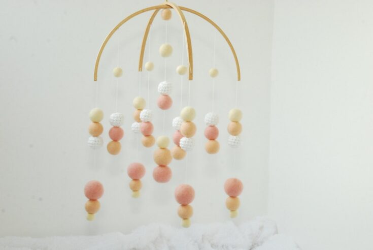 Image for Dusty Pink Beige White Nursery Mobile Baby Mobile Girl Baby Crib Mobile Nursery Cot Mobile Baby Girl Mobile Felt Ball Mobile Crochet Mobile - Etsy