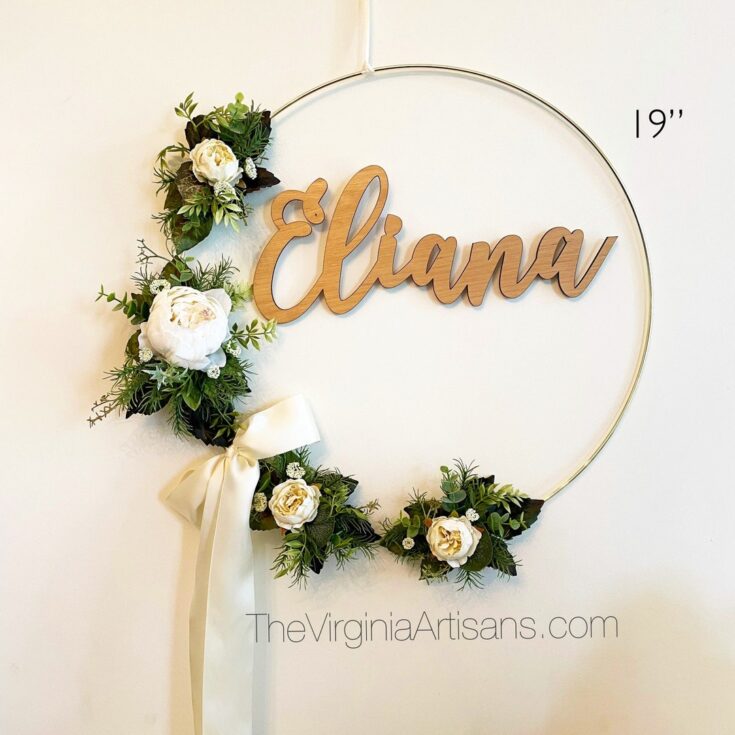 Image for Baby Shower Gift Floral Wreath With Name Blush