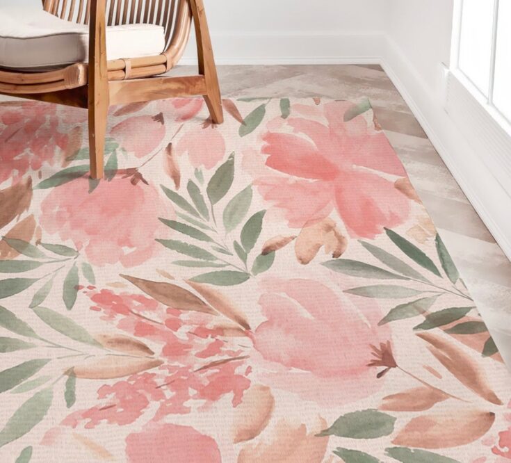 Image for Watercolor Floral Area Rug, Baby Girls Rug, Light Blush Watercolor Floral Bouquet Rugs, Shabby Chic Carpet, Vintage Floral Baby Room Decor - Etsy