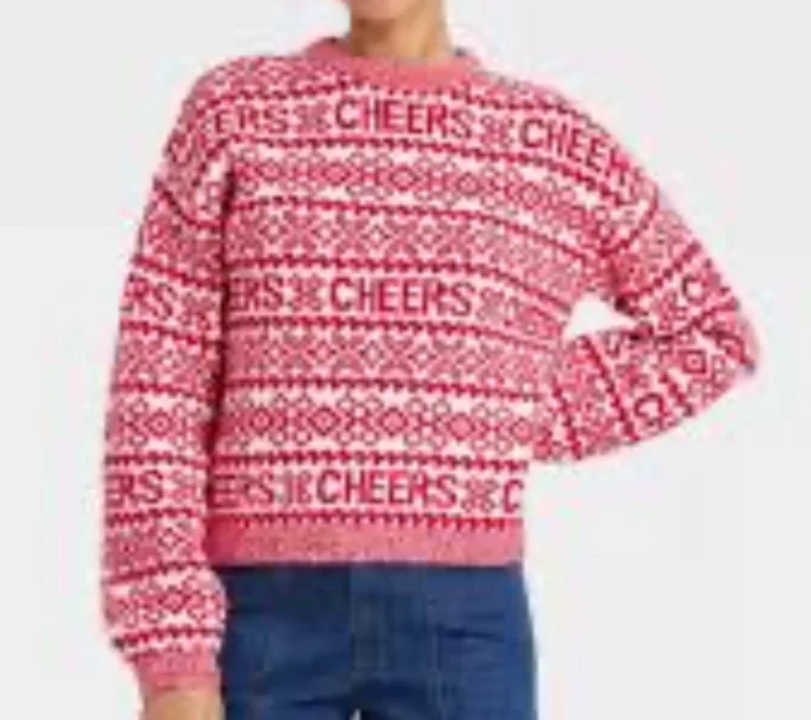 Image for Target | Women's Wide Crewneck Americana Pullover Sweater - Wild Fable" Dark Red XS