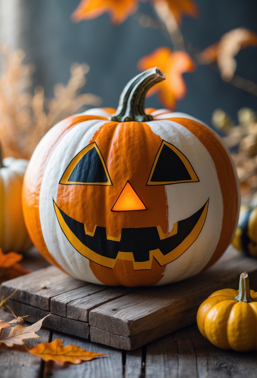 A painted pumpkin with a cute jack-o