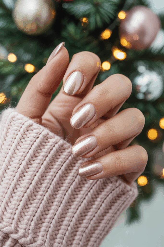 Champagne gold and sheer pink gradient Christmas nails