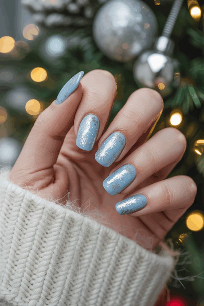 Frosty blue and silver sparkly Christmas nails