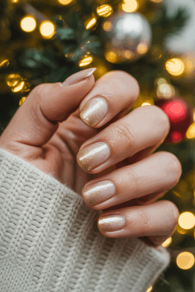 Gold sparkle gradient Christmas nails