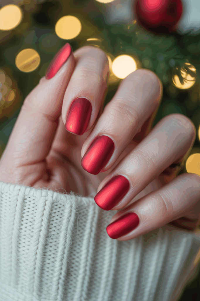 Ruby red satin Christmas nails
