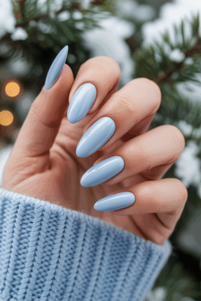 Soft ice blue solid winter nails